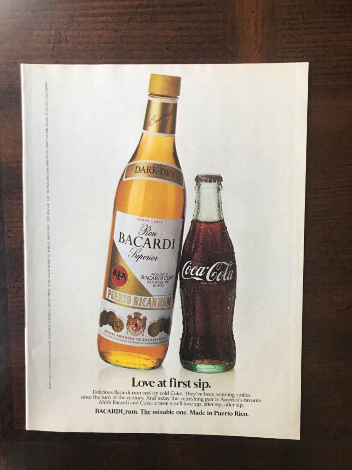 1983 vintage original print ad Ron Bacardi Rum & Coca-Cola
