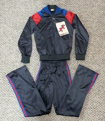 NOS Vtg EROS Dupont Zip Up Poly Tracksuit Track Jacket & Pants Set Gray M 10 12