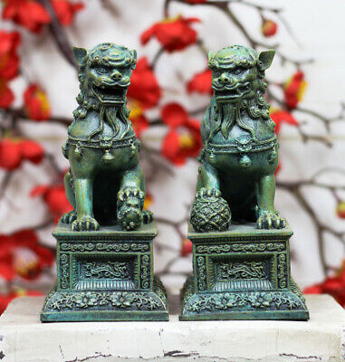 Ebros Chinese Forbidden Palace Guardian Pair Fu Foo Dogs Lions Figurine Bookends