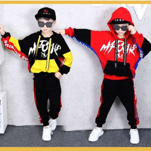 2-14 Years Kids Boys Sports Hooded Coat Athletic Wear Pants Set Outwear Trousers