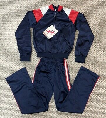 NOS Vtg EROS Dupont Navy Zip Up Poly Tracksuit Track L 14 16 Jacket M Pants Set